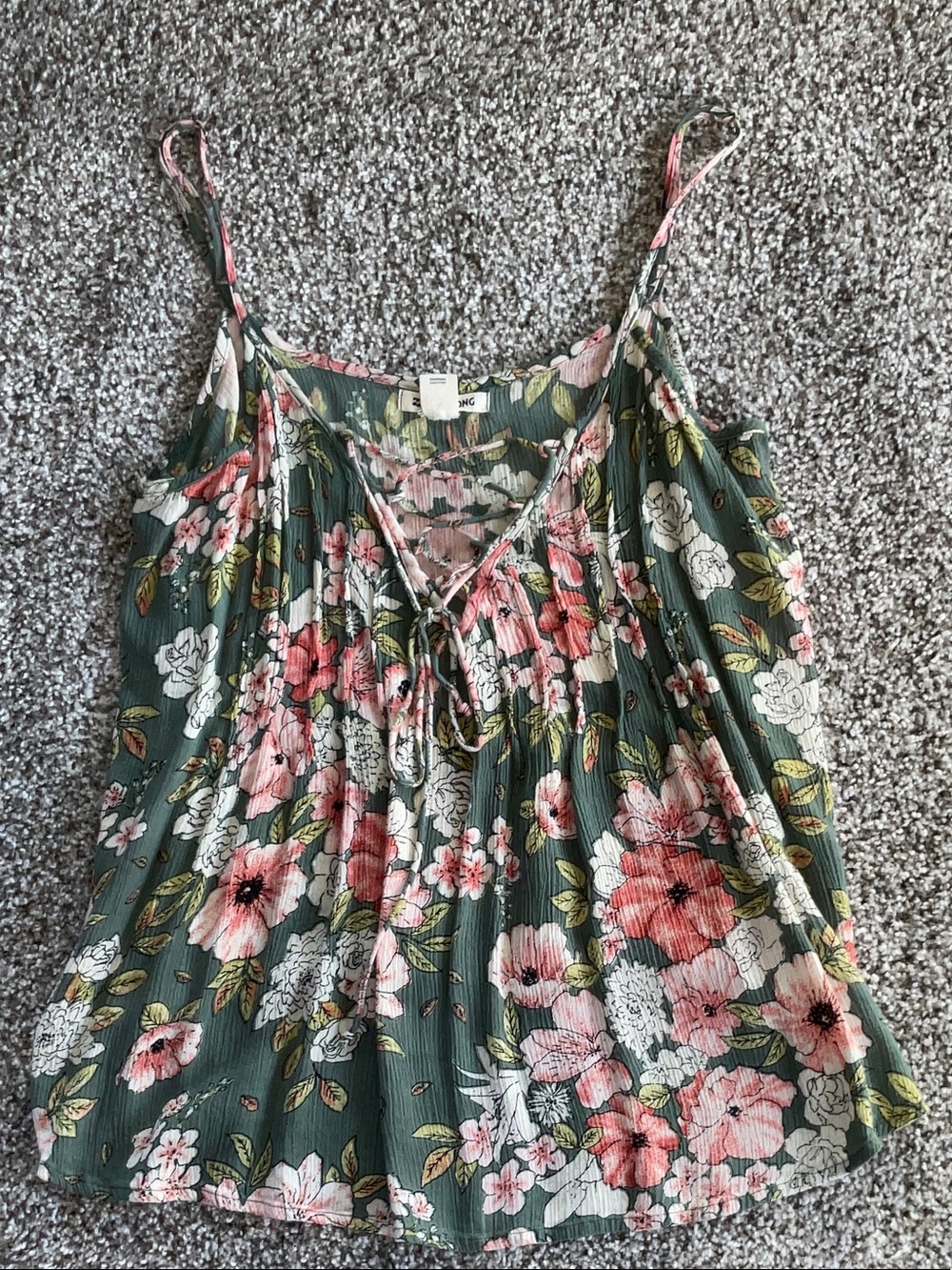 Billabong Olive Green Floral Lace-Up Cami